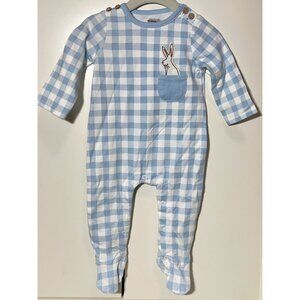 Mud Pie 3-6m 6-9m NEW Easter bunny rabbit blue check gingham sleeper romper whit